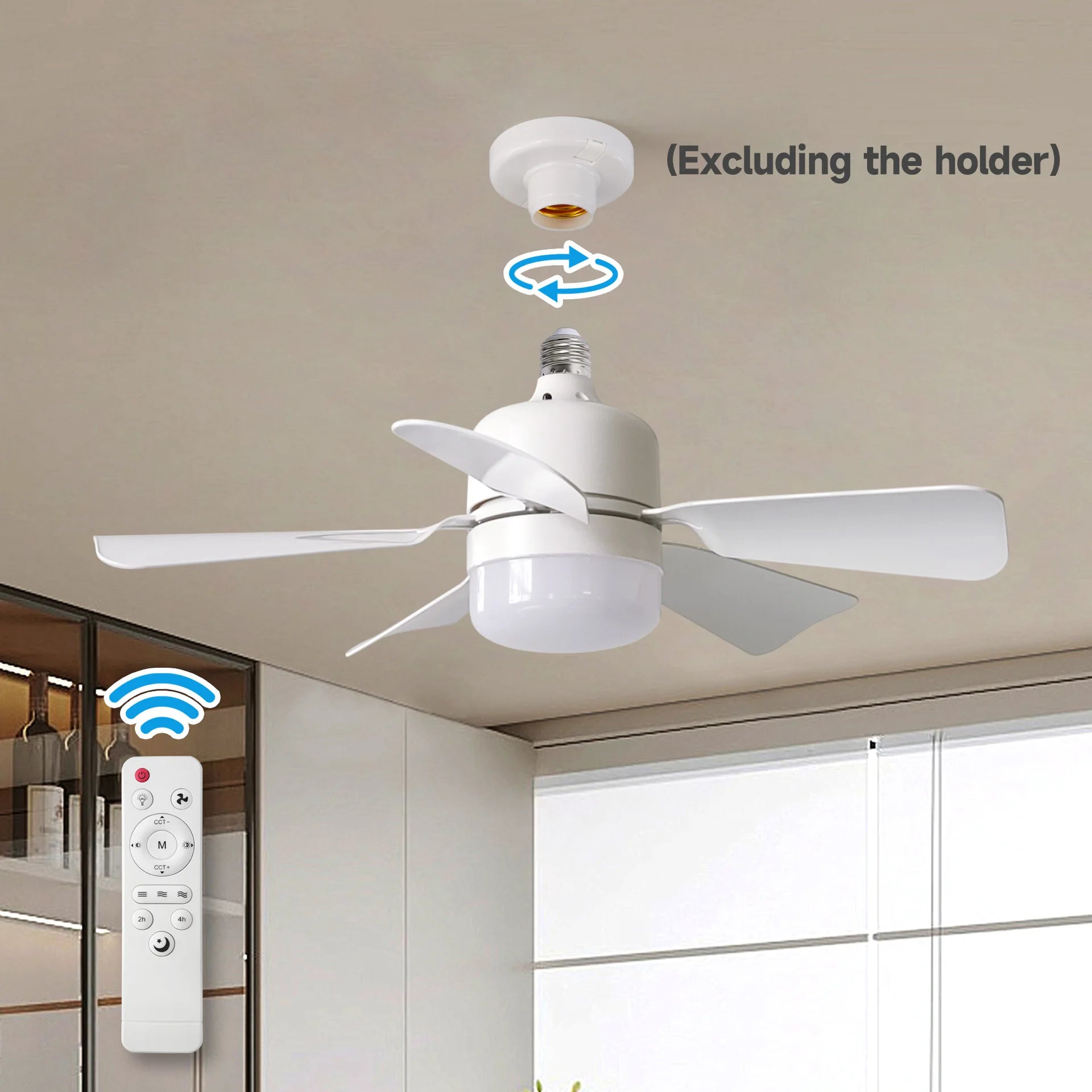 E27 Screw-Base Ceiling Fan Light with Remote Control 5 Blades ABS Material for Dining Rooms Children's Rooms & Bedrooms