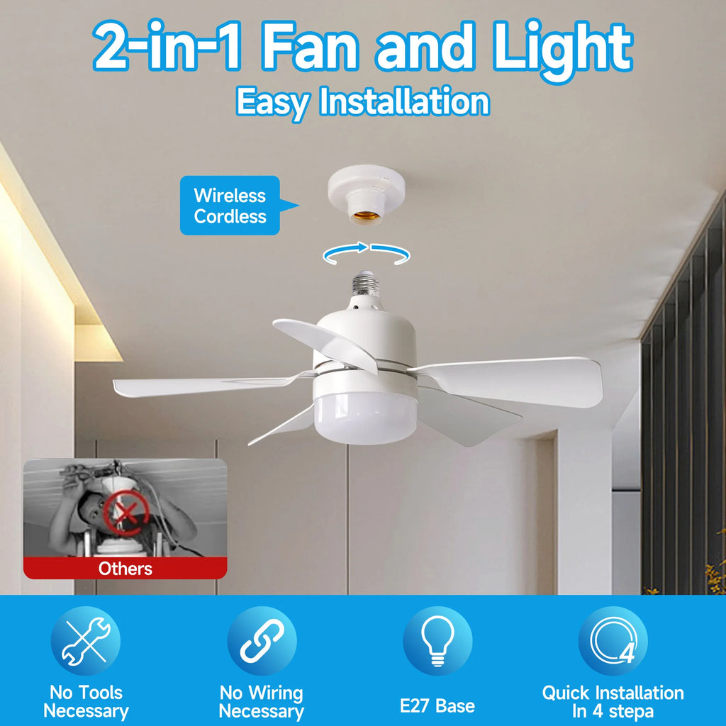 E27 Screw-Base Ceiling Fan Light with Remote Control 5 Blades ABS Material for Dining Rooms Children's Rooms & Bedrooms
