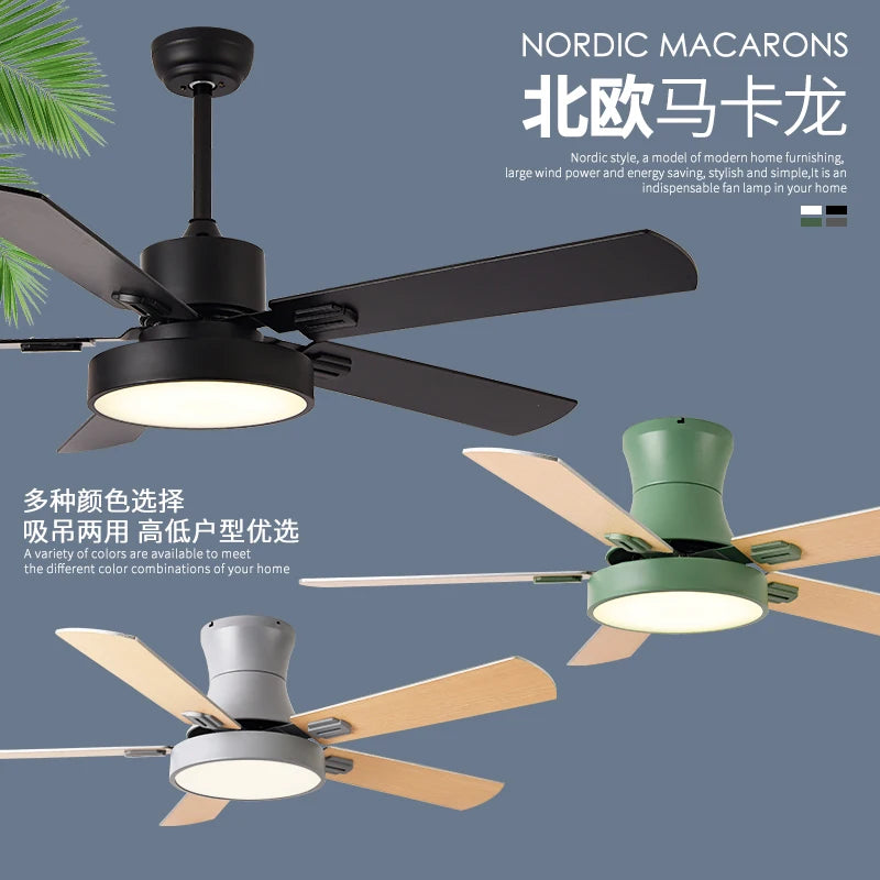 The Latest Upgraded 42/48/56inch Five Leaf Nordic Style Silent Remote Control Efficient Energy-saving LED Ceiling Fan with Light