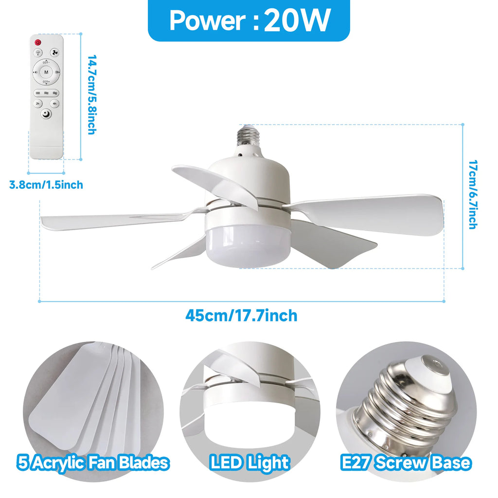 E27 Screw-Base Ceiling Fan Light with Remote Control 5 Blades ABS Material for Dining Rooms Children's Rooms & Bedrooms