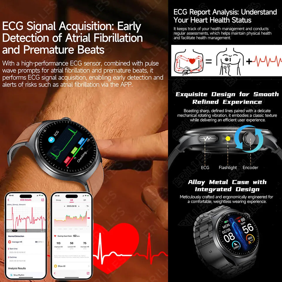 2026 New Health Sport ECG AI Diagnosis Smart Watches Men Heart Rate Blood Pressure IP68 Waterproof Smartwatches For Men Women