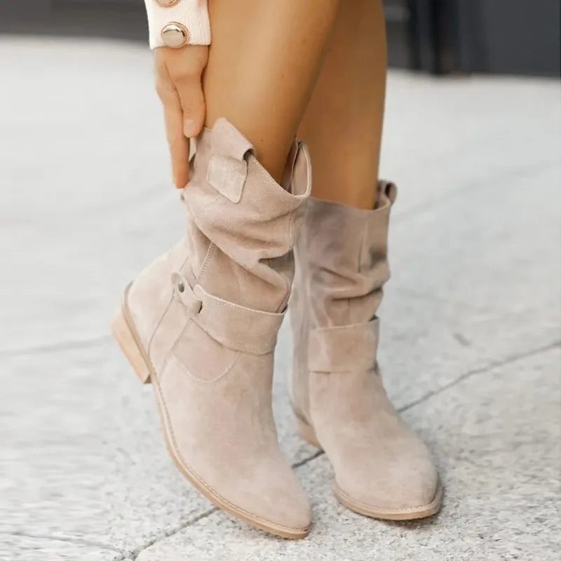 Hot Selling 2025 Winter New Fashion Women's Boots Large Low Heel 34-43 Suede  Ankle Boots for Women Brown Long Boots Women Shoes