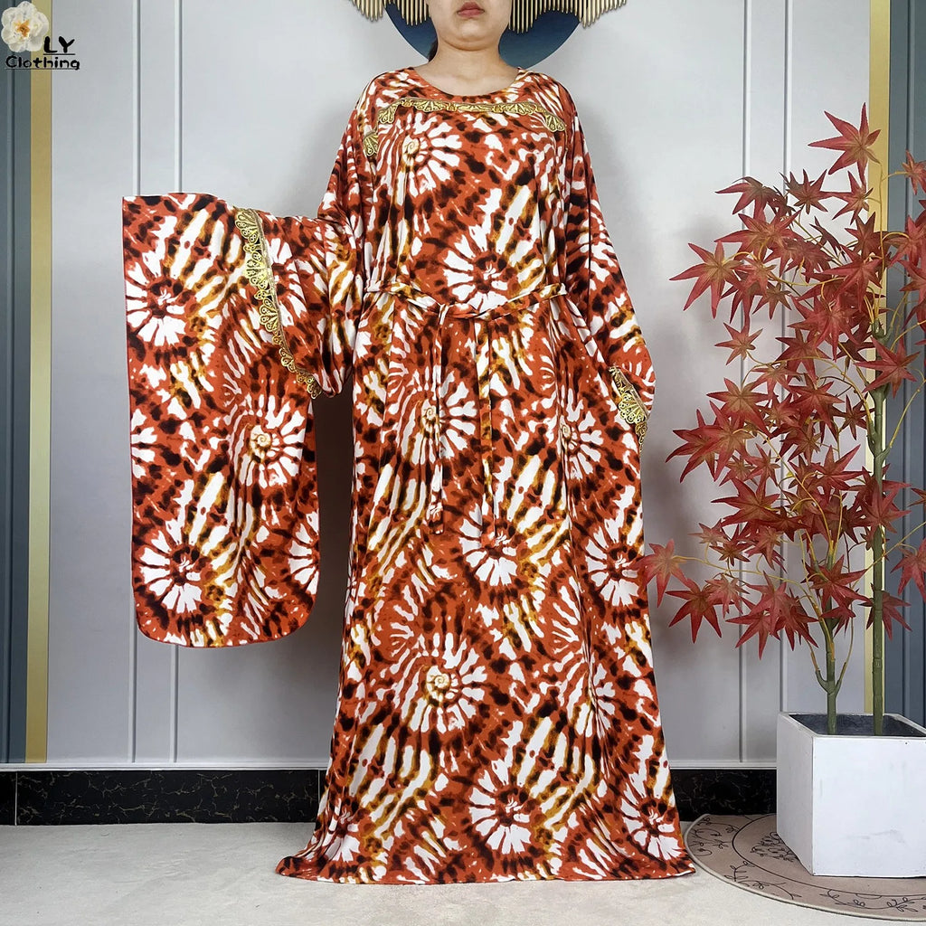 2026 New Summer Dress Bat Sleeve Casual Fashion Dress Embroidered Round Neck Cotton Women Long Maxi Loose Abaya African Vestidos