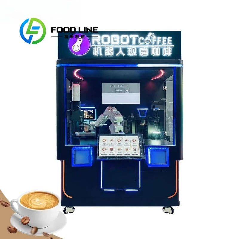 Custom Fresh Ground Coffee Bean Healthy Automatic Robot Coffee Vending Machine Credit Card Payment Metal Construction  Function
