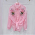 Heavy Industry Three-Dimensional Flower Sunscreen Shirt Female Heavy Industry Slim Short Shirt Spring Summer New Loose Top