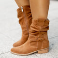 Hot Selling 2025 Winter New Fashion Women's Boots Large Low Heel 34-43 Suede  Ankle Boots for Women Brown Long Boots Women Shoes