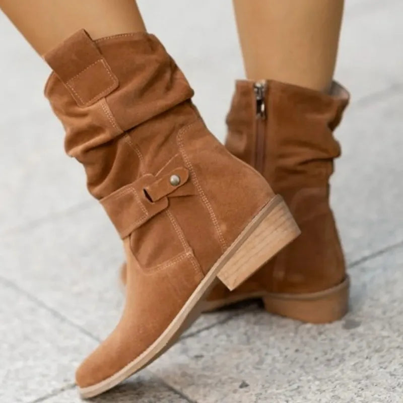 Hot Selling 2025 Winter New Fashion Women's Boots Large Low Heel 34-43 Suede  Ankle Boots for Women Brown Long Boots Women Shoes
