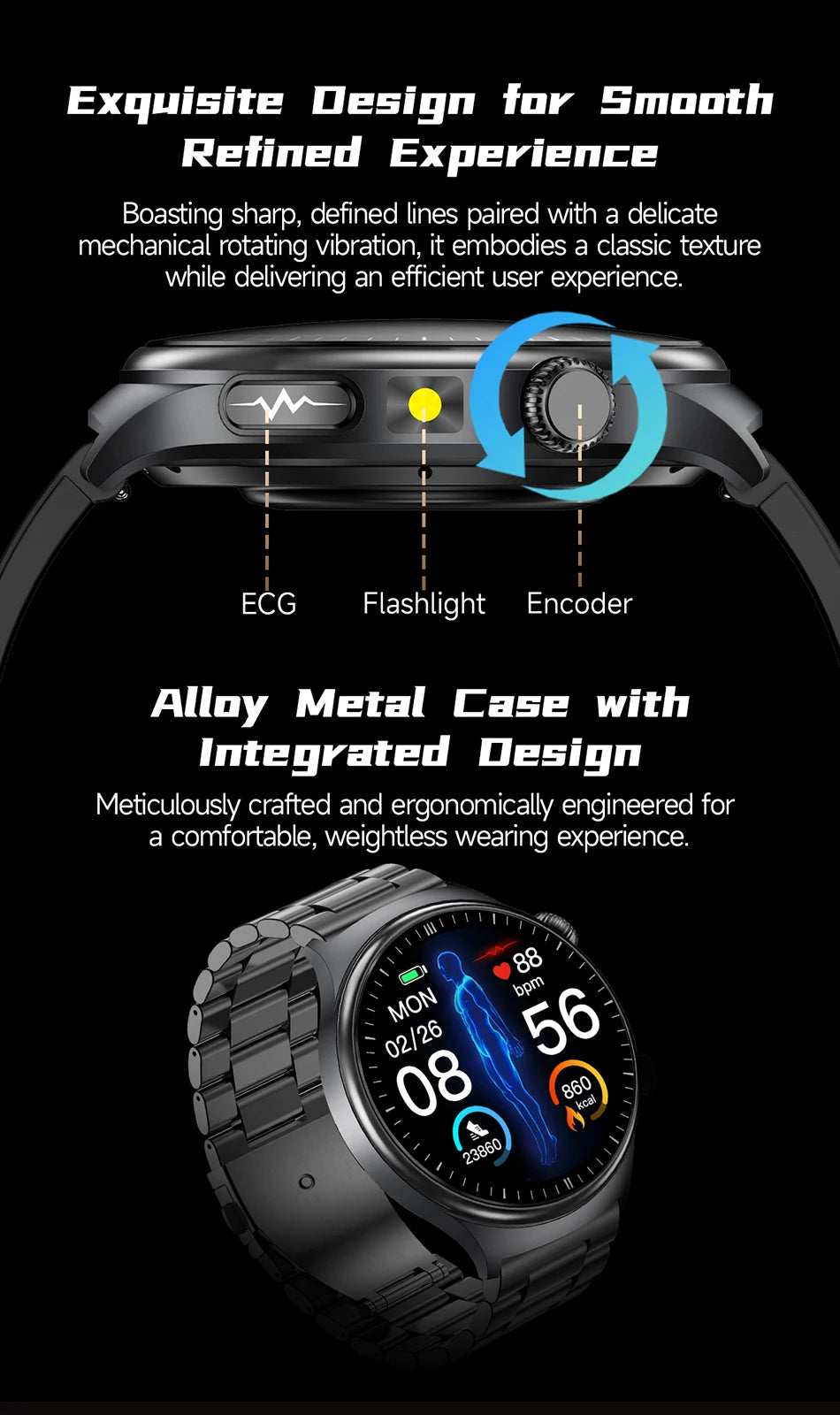 2026 Fashion New Expert level Health Smart Watch Men ECG+PPG Laser Monitor Uric Acid Blood Fat Blood Pressure HD Call Smartwatch