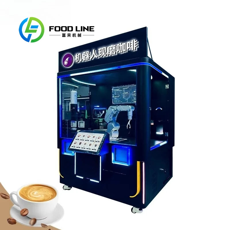 Custom Fresh Ground Coffee Bean Healthy Automatic Robot Coffee Vending Machine Credit Card Payment Metal Construction  Function