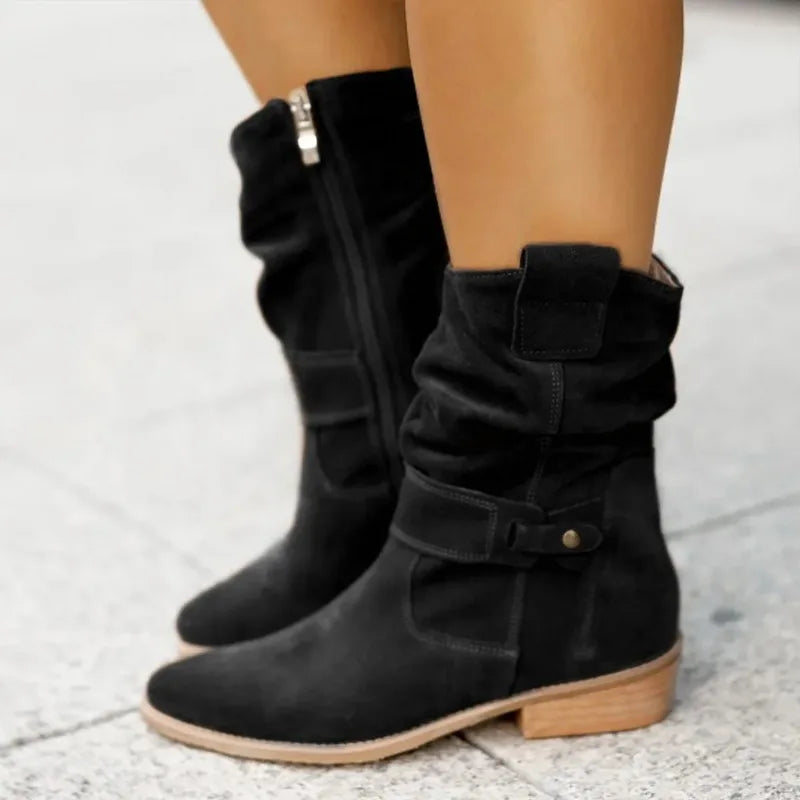Hot Selling 2025 Winter New Fashion Women's Boots Large Low Heel 34-43 Suede  Ankle Boots for Women Brown Long Boots Women Shoes