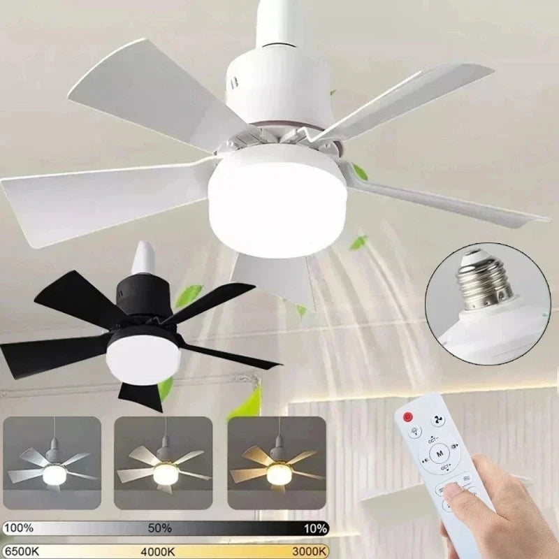E27 AC85V-265V LED Ceiling Fan Light with Remote Control E27 Base 3 Color Dimmable Timer for Bedroom and Kitchen Fan Lights