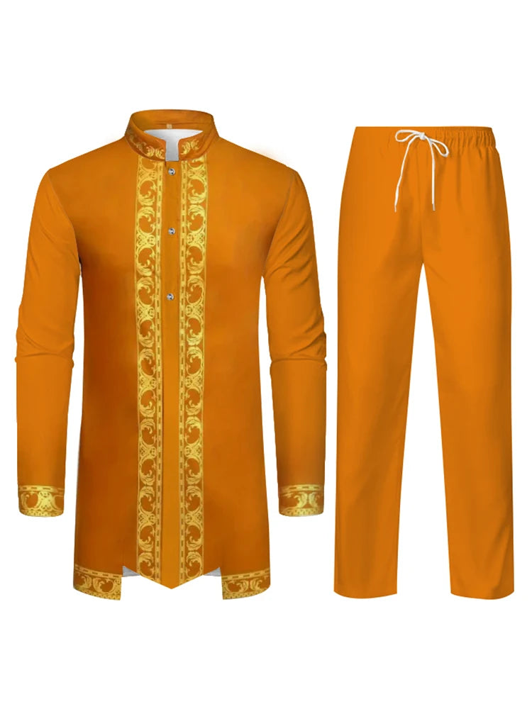 Middle East Traditional Culture Muslim Robe Arab Men's Traditional Clothing 3D Technology Printed Pattern Two Piece Set Clothing
