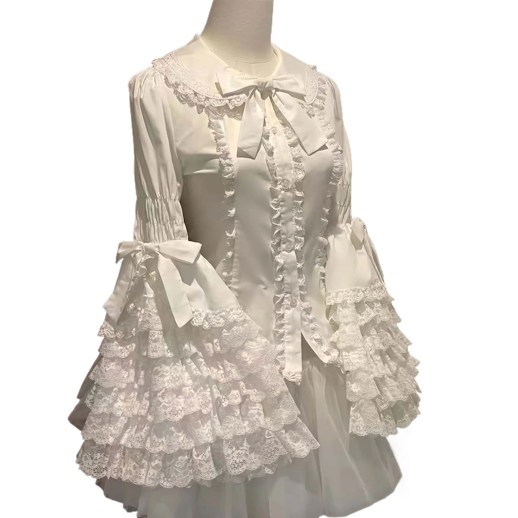 Lace Doll-Style Lolita Princess Sleeve Shirt, Long-Sleeved Versatile Top for Summer, Cute Lolita Inner Wear