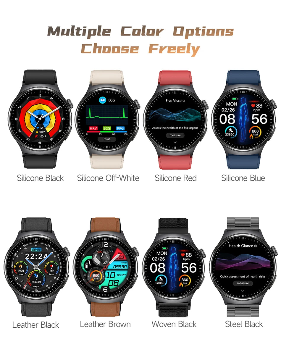 2026 Fashion New Expert level Health Smart Watch Men ECG+PPG Laser Monitor Uric Acid Blood Fat Blood Pressure HD Call Smartwatch