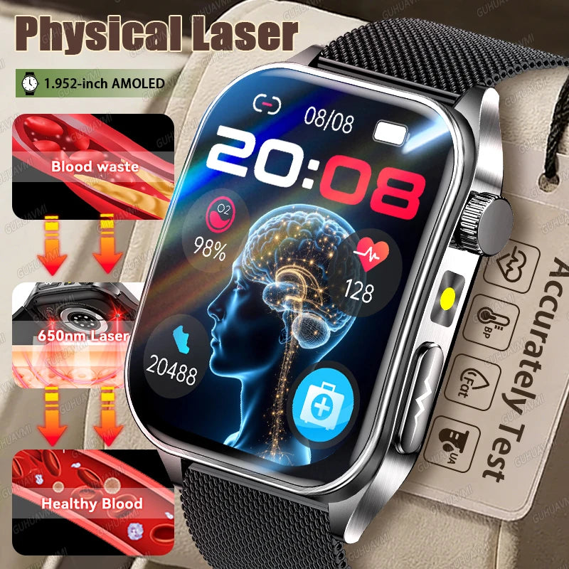 2026New Laser Therapy Care SmartWatch ECG Health Monitor Blood Lipids Uric Acid Heart Rate Tracking Fitness Smartwatch Men Women