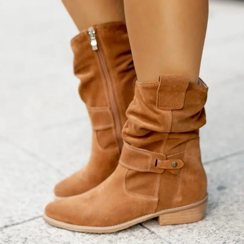 Hot Selling 2025 Winter New Fashion Women's Boots Large Low Heel 34-43 Suede  Ankle Boots for Women Brown Long Boots Women Shoes