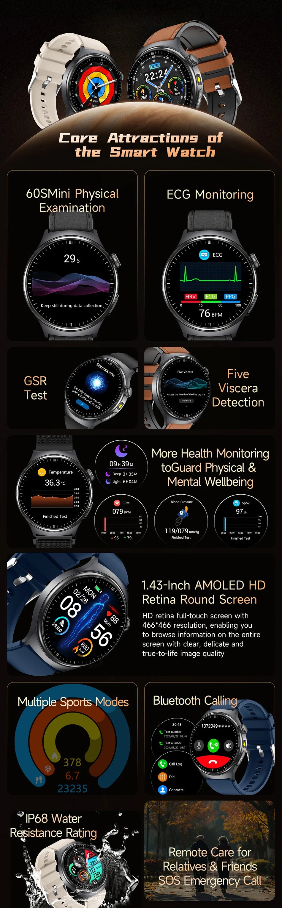 2026 Fashion New Expert level Health Smart Watch Men ECG+PPG Laser Monitor Uric Acid Blood Fat Blood Pressure HD Call Smartwatch