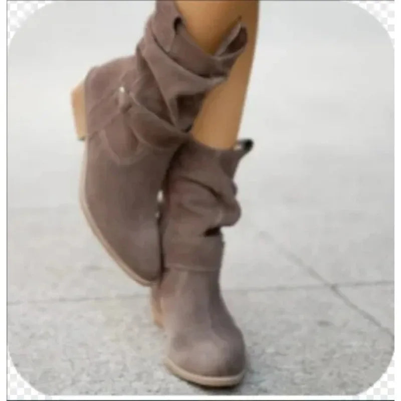 Hot Selling 2025 Winter New Fashion Women's Boots Large Low Heel 34-43 Suede  Ankle Boots for Women Brown Long Boots Women Shoes