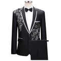 (Jacket+Pants) Men Fashion Wedding Banquet Party Flower Suits Singer Pianist Stage Performance Splicing Dress Blazer and Trouser