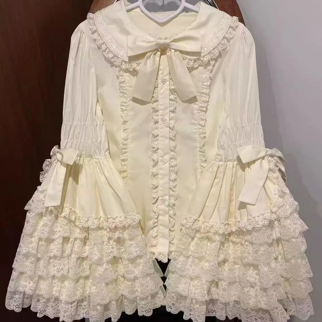 Lace Doll-Style Lolita Princess Sleeve Shirt, Long-Sleeved Versatile Top for Summer, Cute Lolita Inner Wear