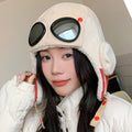 Hot Sale Women Warm Bomber Hats With Goggles Plush Fur Winter Hat With Earflap Winter Chic Cap