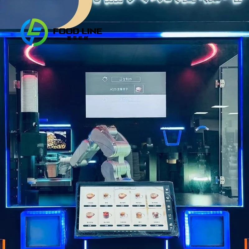 Custom Fresh Ground Coffee Bean Healthy Automatic Robot Coffee Vending Machine Credit Card Payment Metal Construction  Function