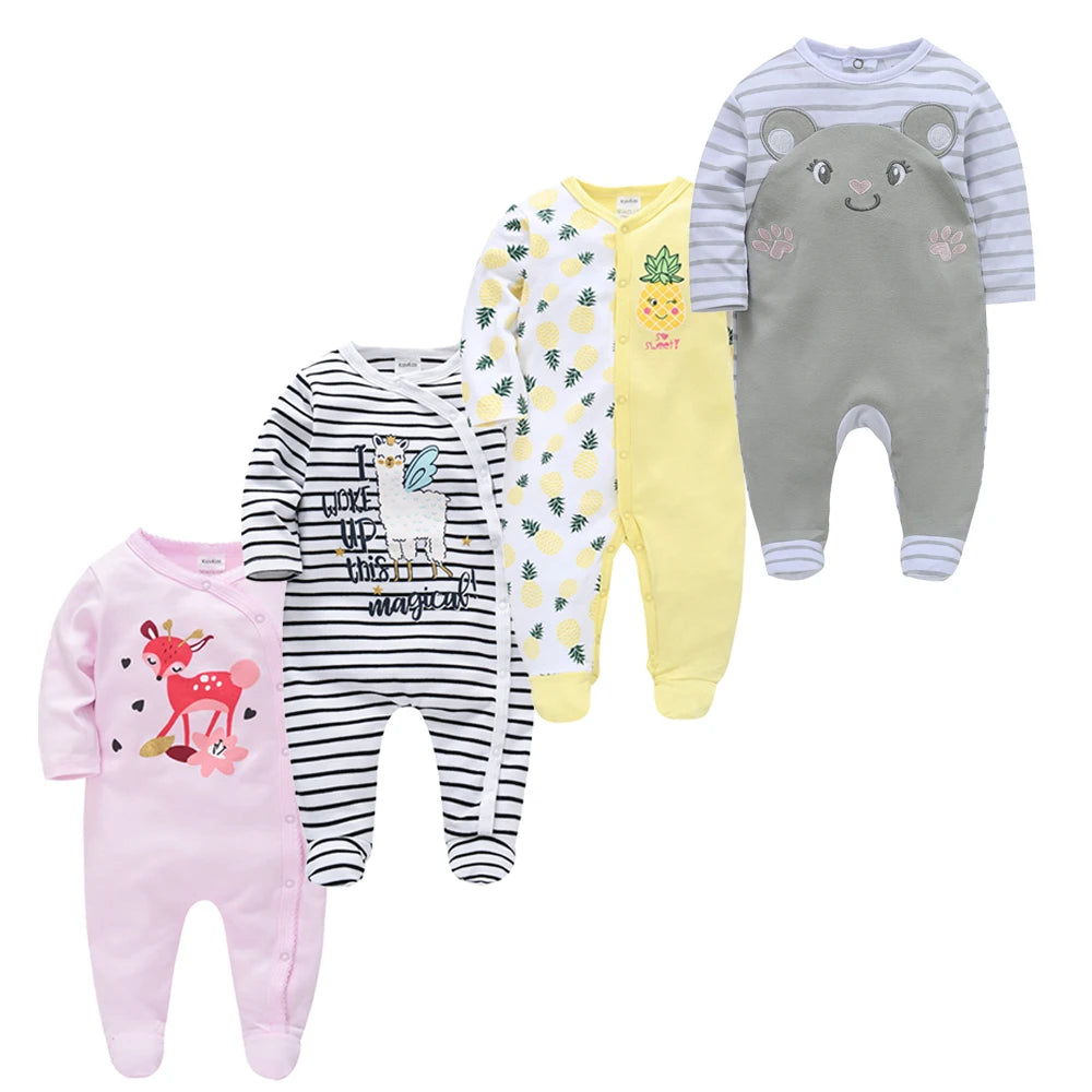 3/4 Pcs Kavkas Boy Romper 100% Cotton Polka Dot O-neck Newborn Baby Girls Clothes Full Sleeve Summer Jumpsuit 0-12 months