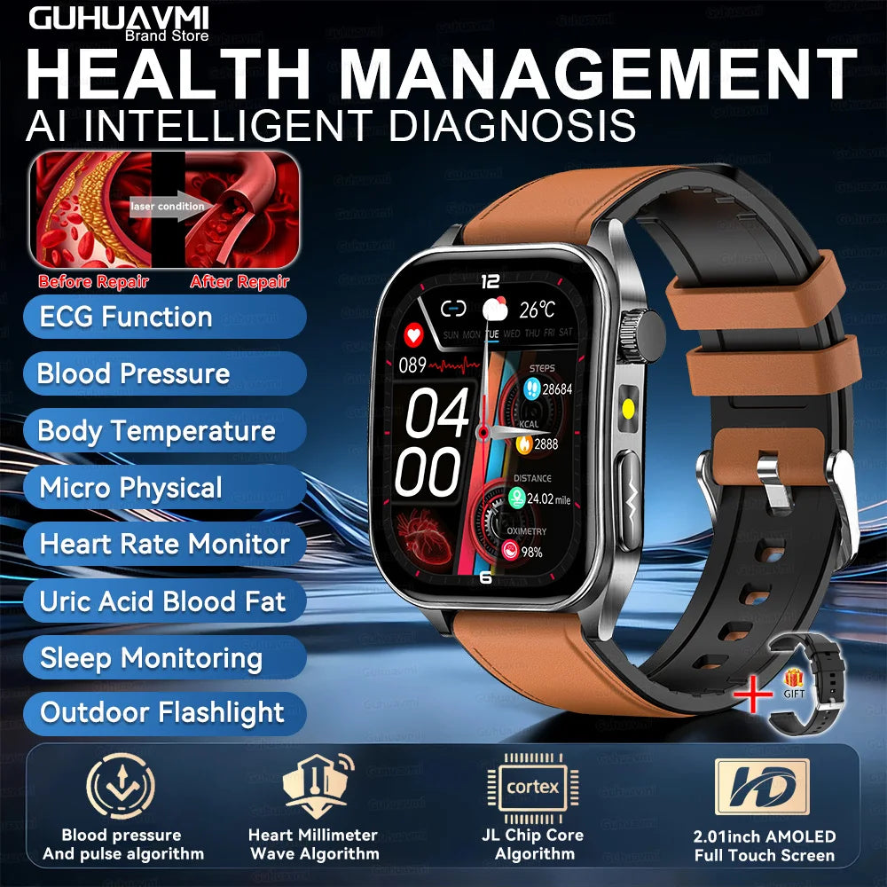 2026New Laser Therapy Care SmartWatch ECG Health Monitor Blood Lipids Uric Acid Heart Rate Tracking Fitness Smartwatch Men Women