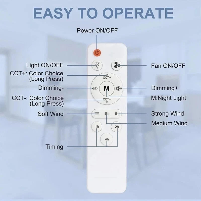 E27 AC85V-265V LED Ceiling Fan Light with Remote Control E27 Base 3 Color Dimmable Timer for Bedroom and Kitchen Fan Lights