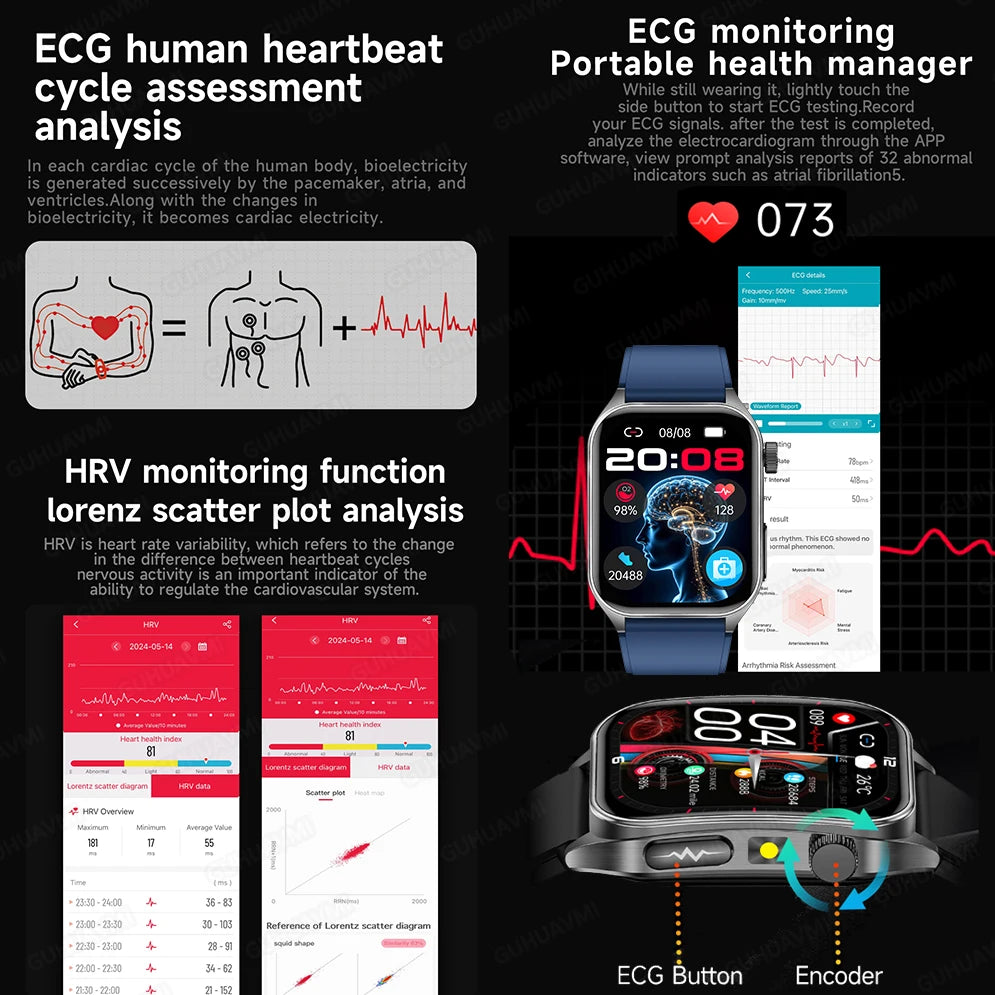 2026New Laser Therapy Care SmartWatch ECG Health Monitor Blood Lipids Uric Acid Heart Rate Tracking Fitness Smartwatch Men Women
