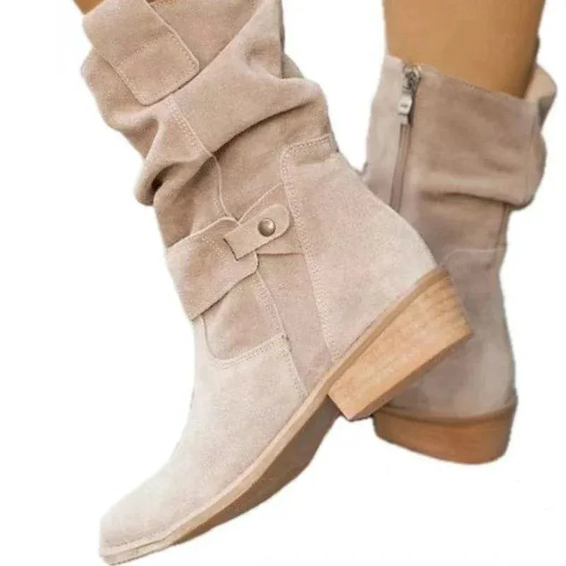 Hot Selling 2025 Winter New Fashion Women's Boots Large Low Heel 34-43 Suede  Ankle Boots for Women Brown Long Boots Women Shoes